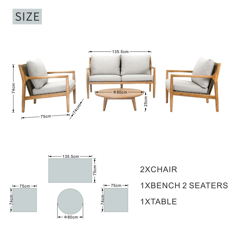 Mimo Solara 4 Seater Wood Outdoor Sofa Set 4 Piece