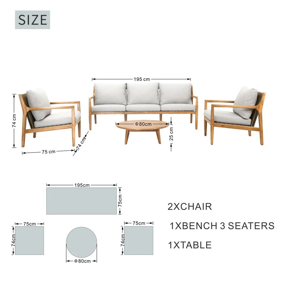 Mimo Solara 5 Seater Wood Outdoor Sofa Set 4 Piece