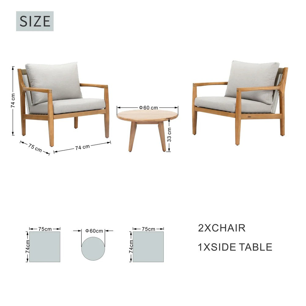 Mimo Solara Wood Outdoor Bistro Sofa Set 3 Pieces