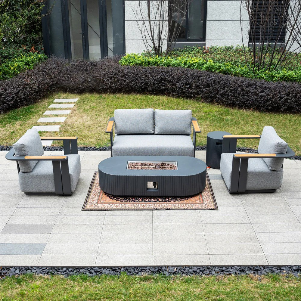 Varel 4 Piece 2 Seater Sofa Set Lyrin Fire Pit Table