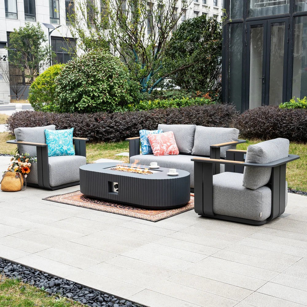 Varel 4 Piece 2 Seater Sofa Set Lyrin Fire Pit Table