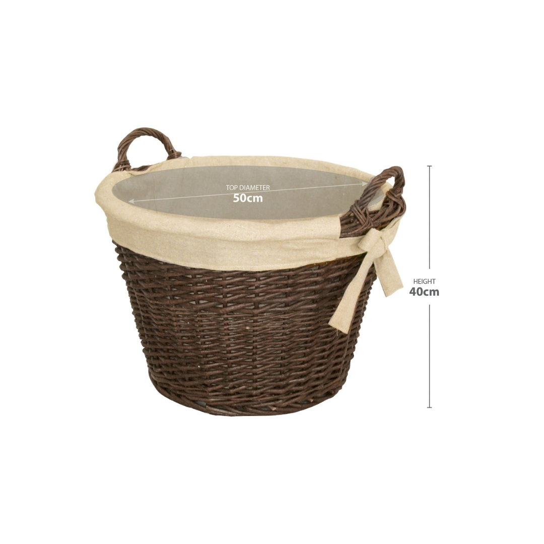 De Vielle Natural Wicker Round Basket with Canvas Liner