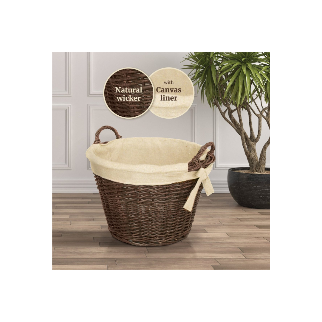 De Vielle Natural Wicker Round Basket with Canvas Liner