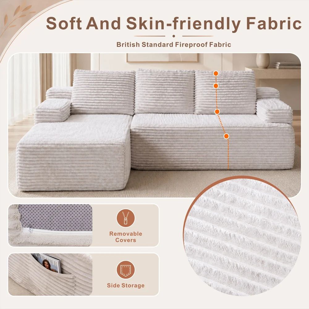 Softly Compressed Modular Sofa with Right Chaise
