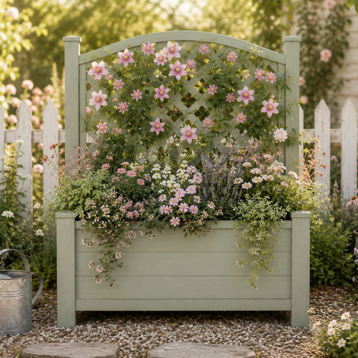 Winawood Large Rectangular Planter with Trellis - Duck egg green