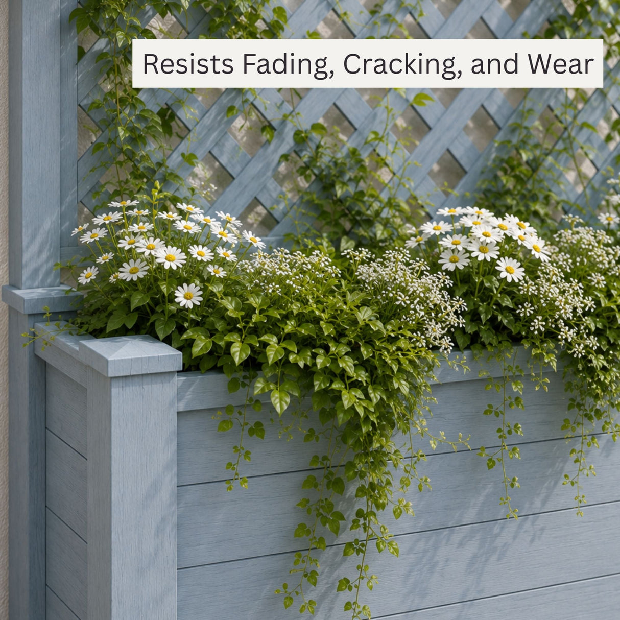 Winawood Large Rectangular Planter with Trellis Powder Blue