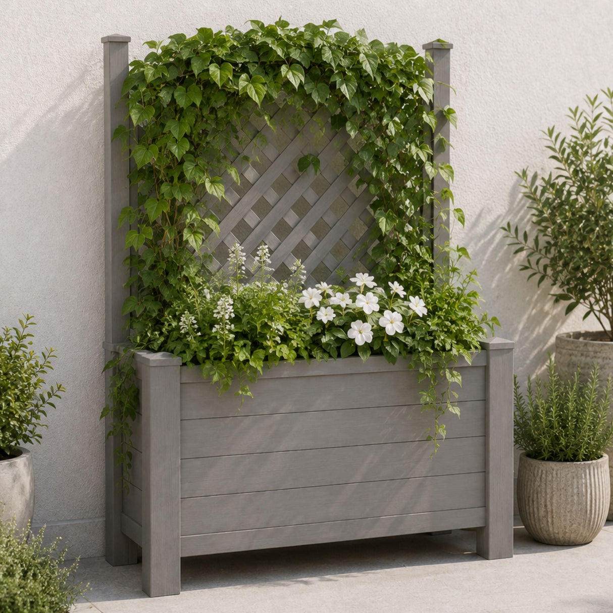 Winawood Large Rectangular Planter with Trellis Stone Grey