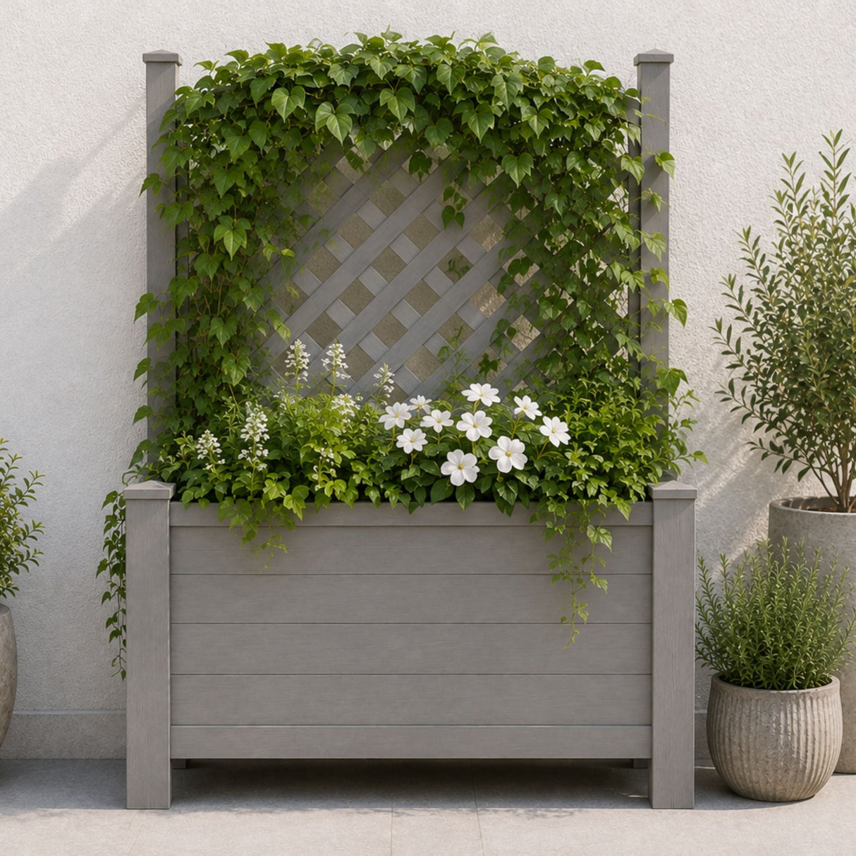 Winawood Large Rectangular Planter with Trellis Stone Grey