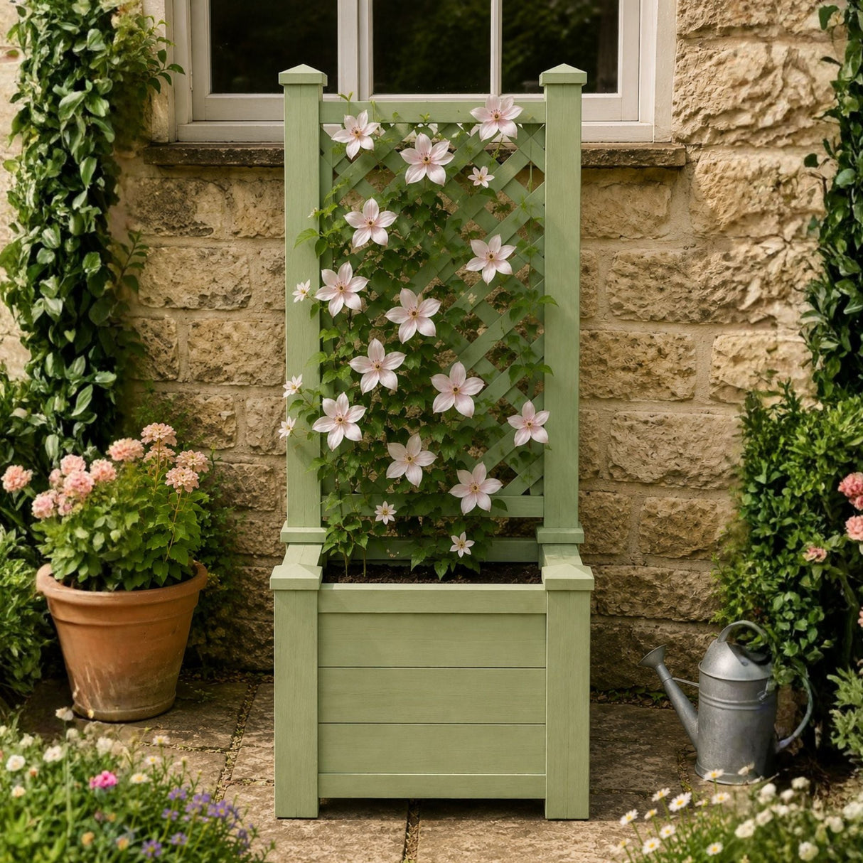 Winawood Square Planter with Trellis - Duck Egg Green