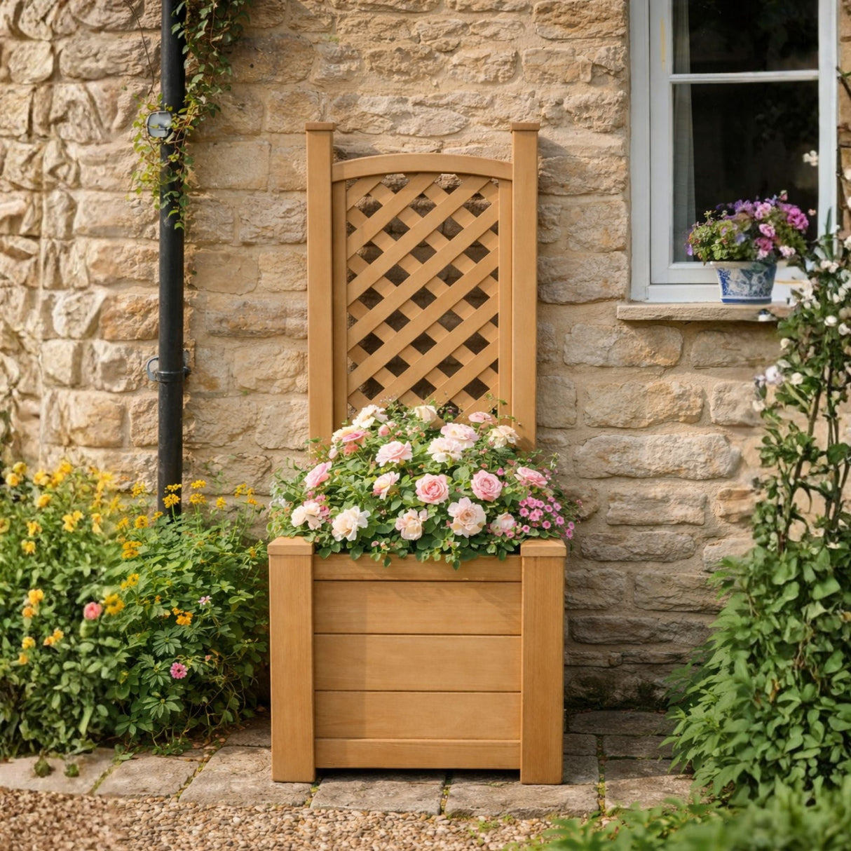 Winawood Square Planter with Trellis - New Teak
