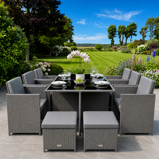 11 Piece Rattan Grey Cube Dining Set