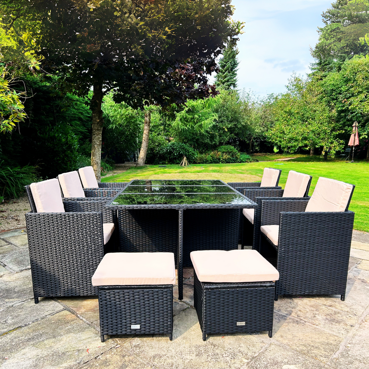 11 Piece Rattan Cube Dining Set in Black