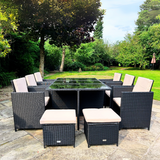 11 Piece Rattan Cube Dining Set in Black