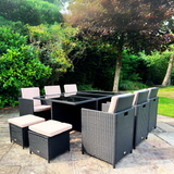11 Piece Rattan Cube Dining Set in Black