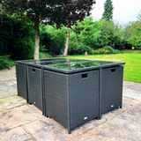 11 Piece Rattan Cube Dining Set in Black