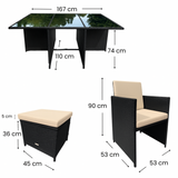 11 Piece Rattan Cube Dining Set in Black