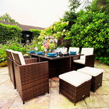 11 Piece Rattan Cube Dining Set in Brown