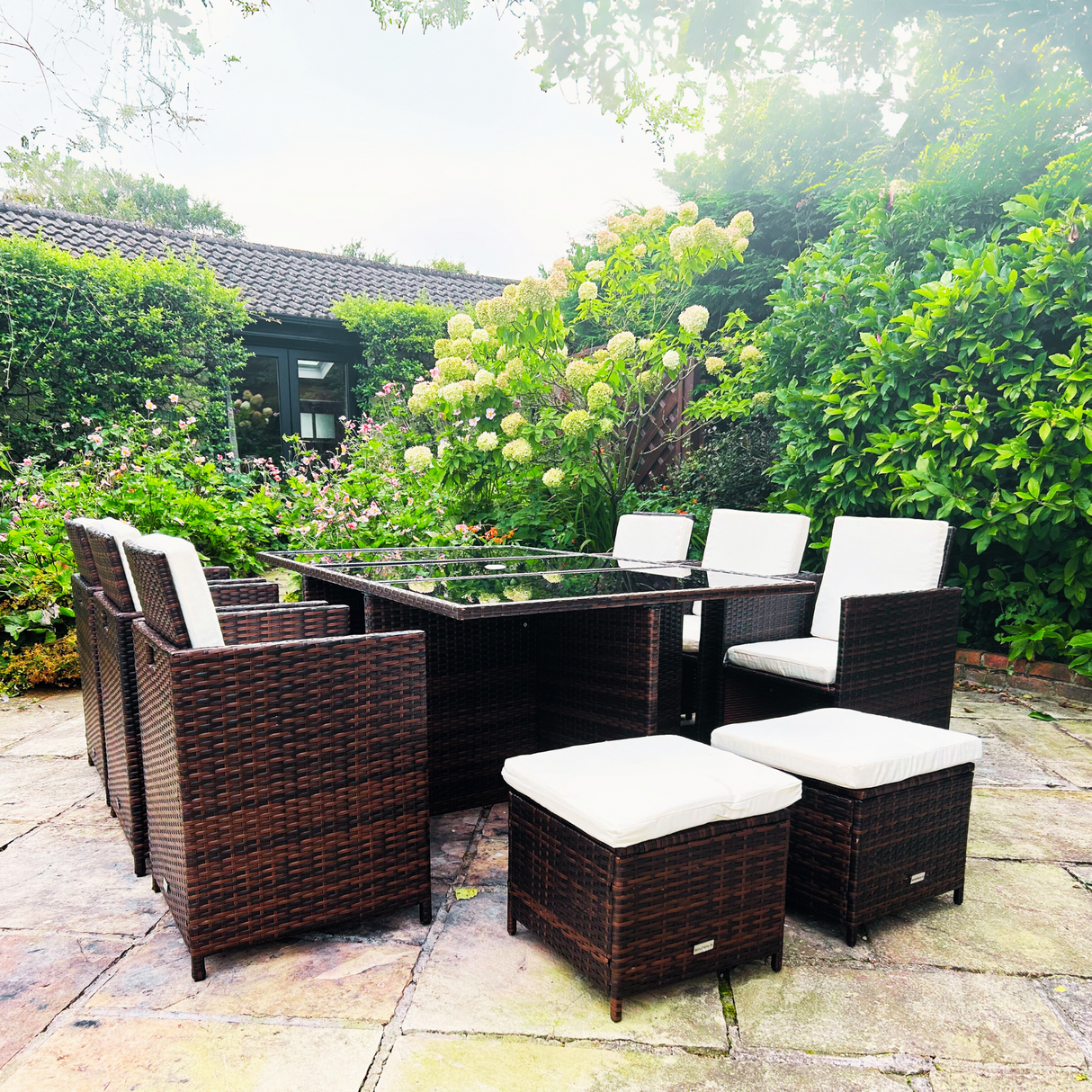 11 Piece Rattan Cube Dining Set in Brown