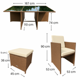 11 Piece Rattan Cube Dining Set in Brown