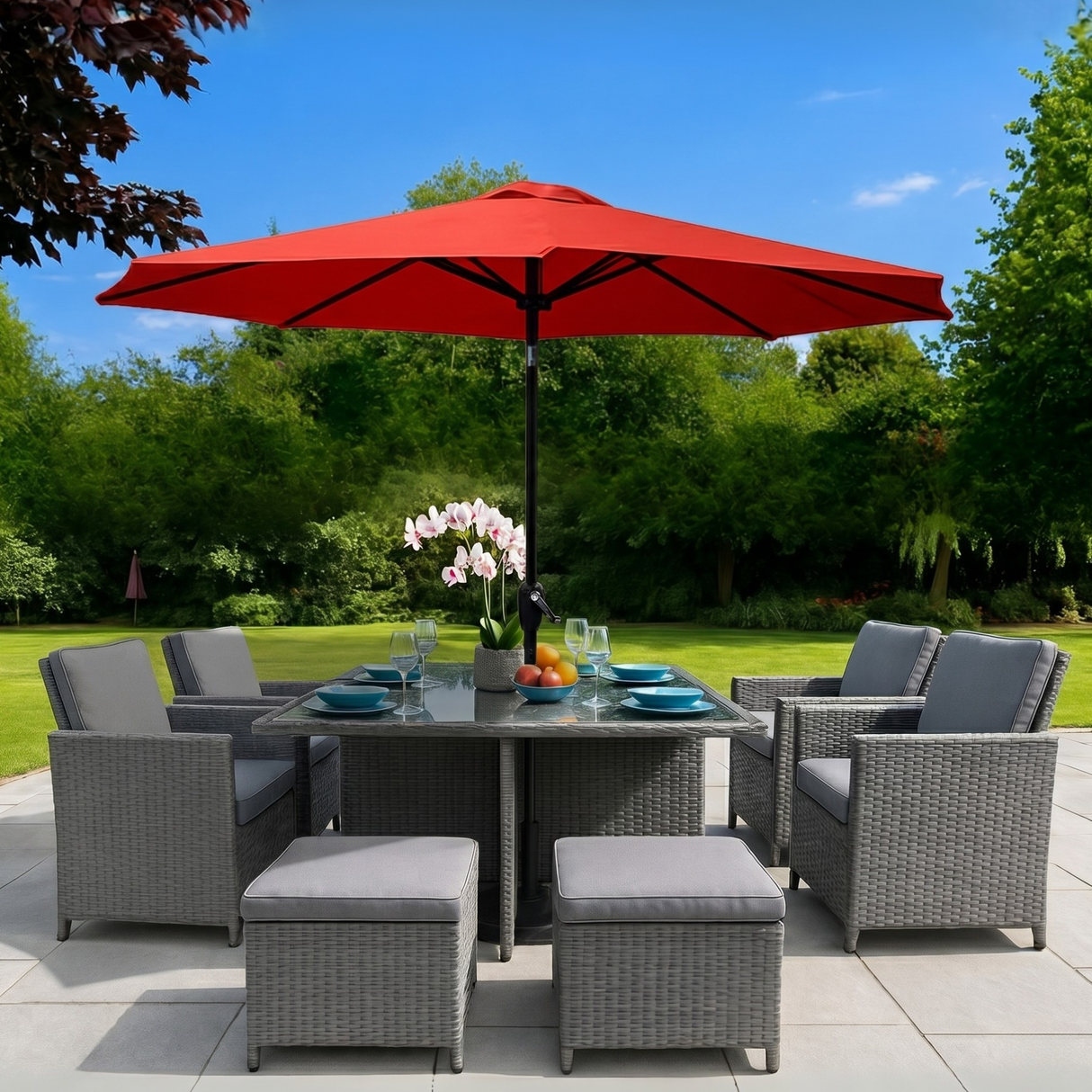 2.7m Aluminium Parasol with Tilt & Crank In Red
