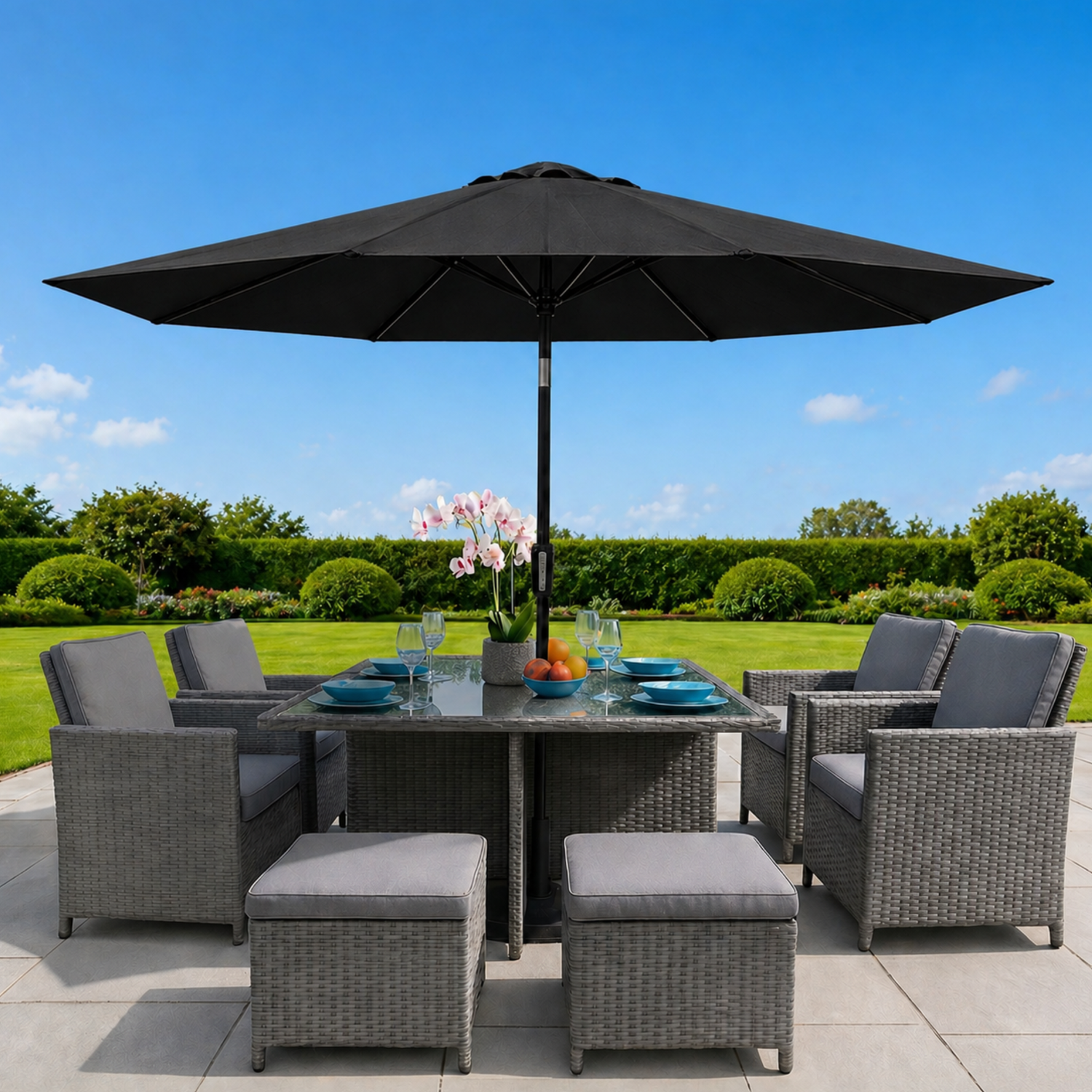 2.7m Aluminium Parasol with Tilt & Crank in Black
