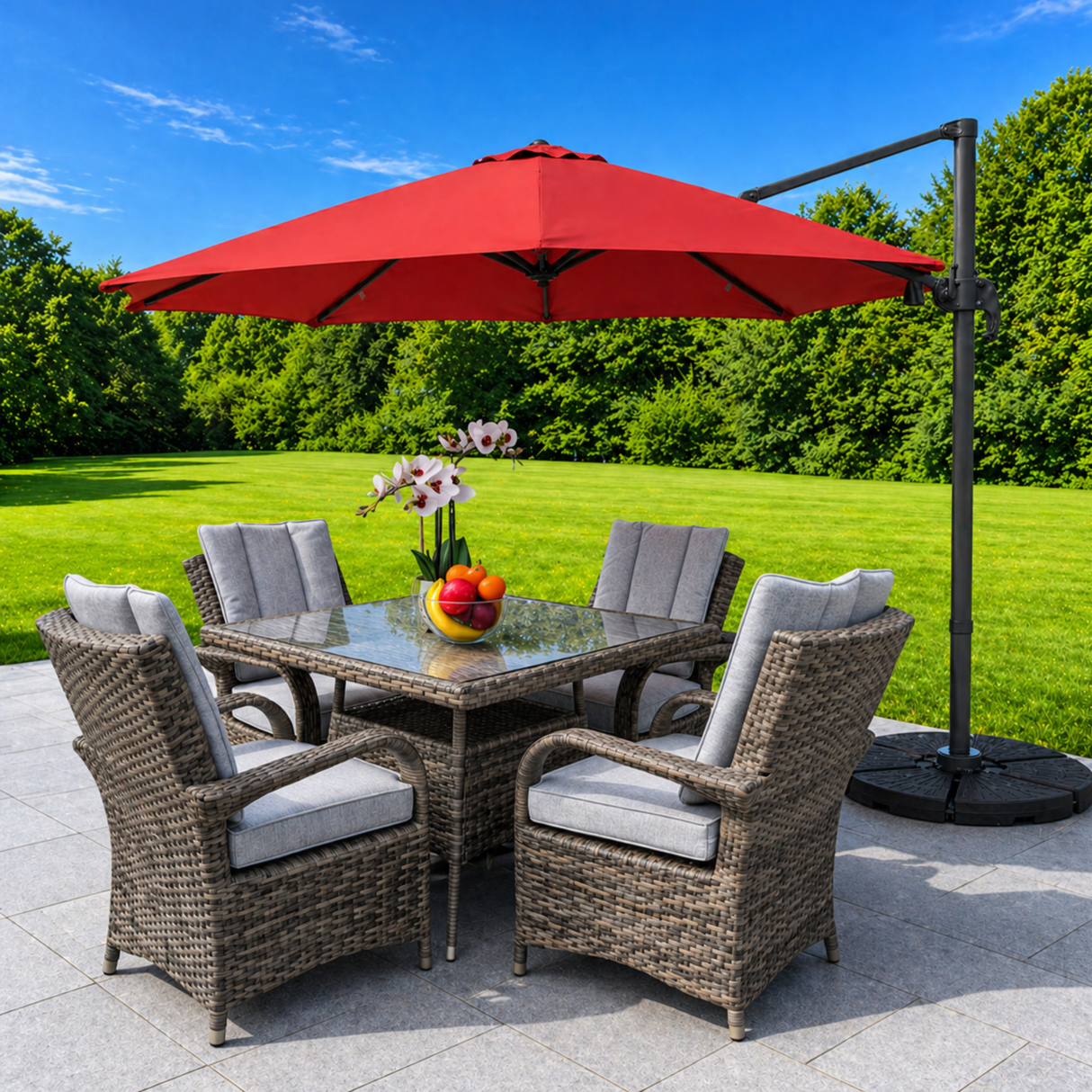 3m Deluxe Cantilever Parasol With Base in Red