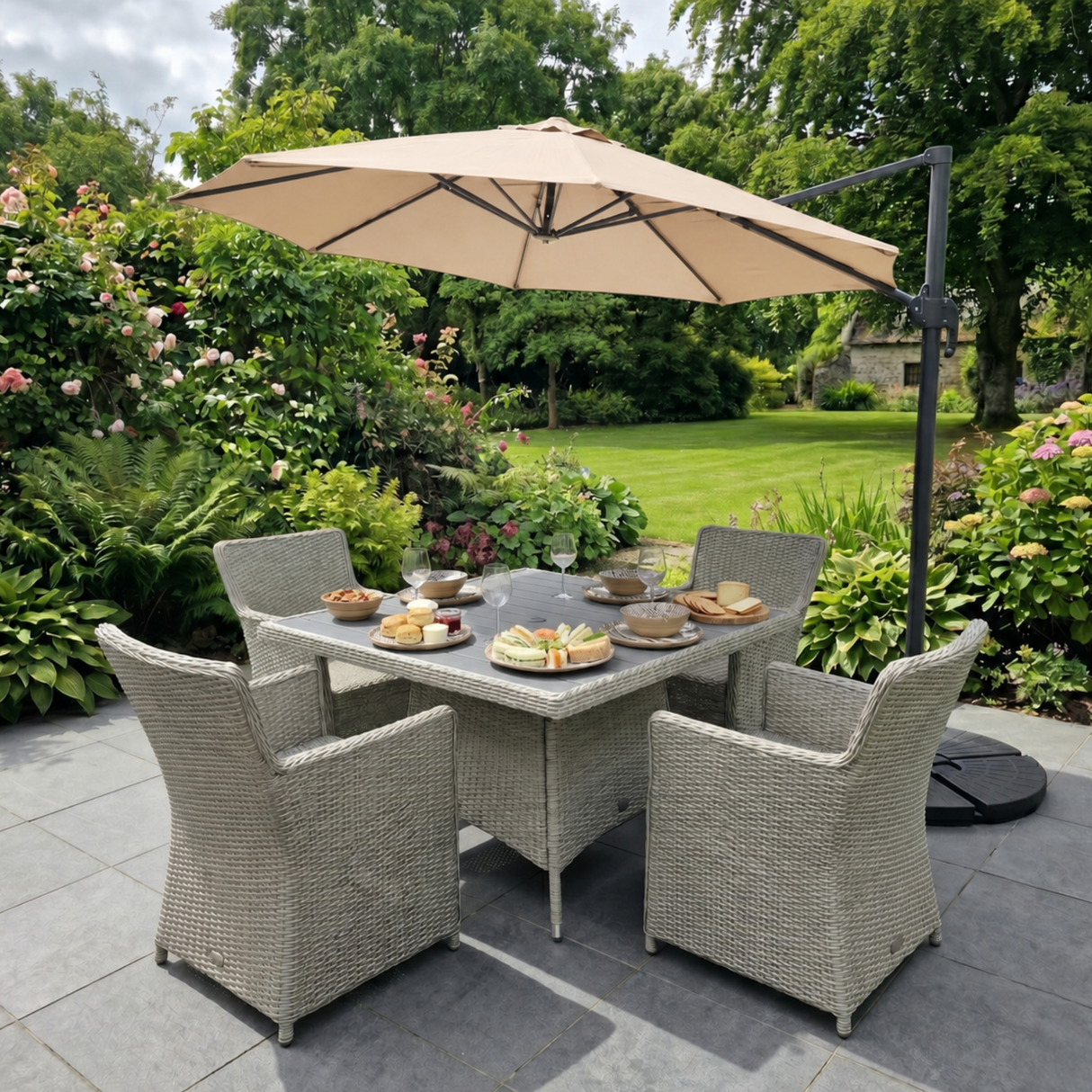 3m Deluxe Cantilever Parasol With Base in Taupe