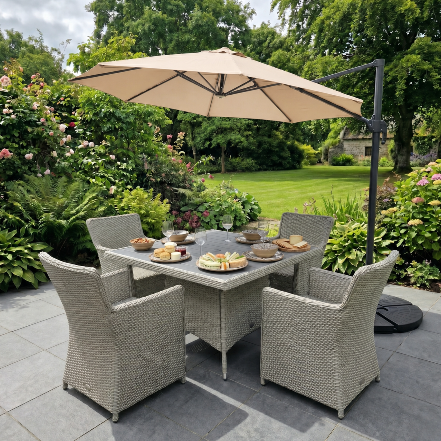 3m Deluxe Cantilever Parasol With Base in Taupe