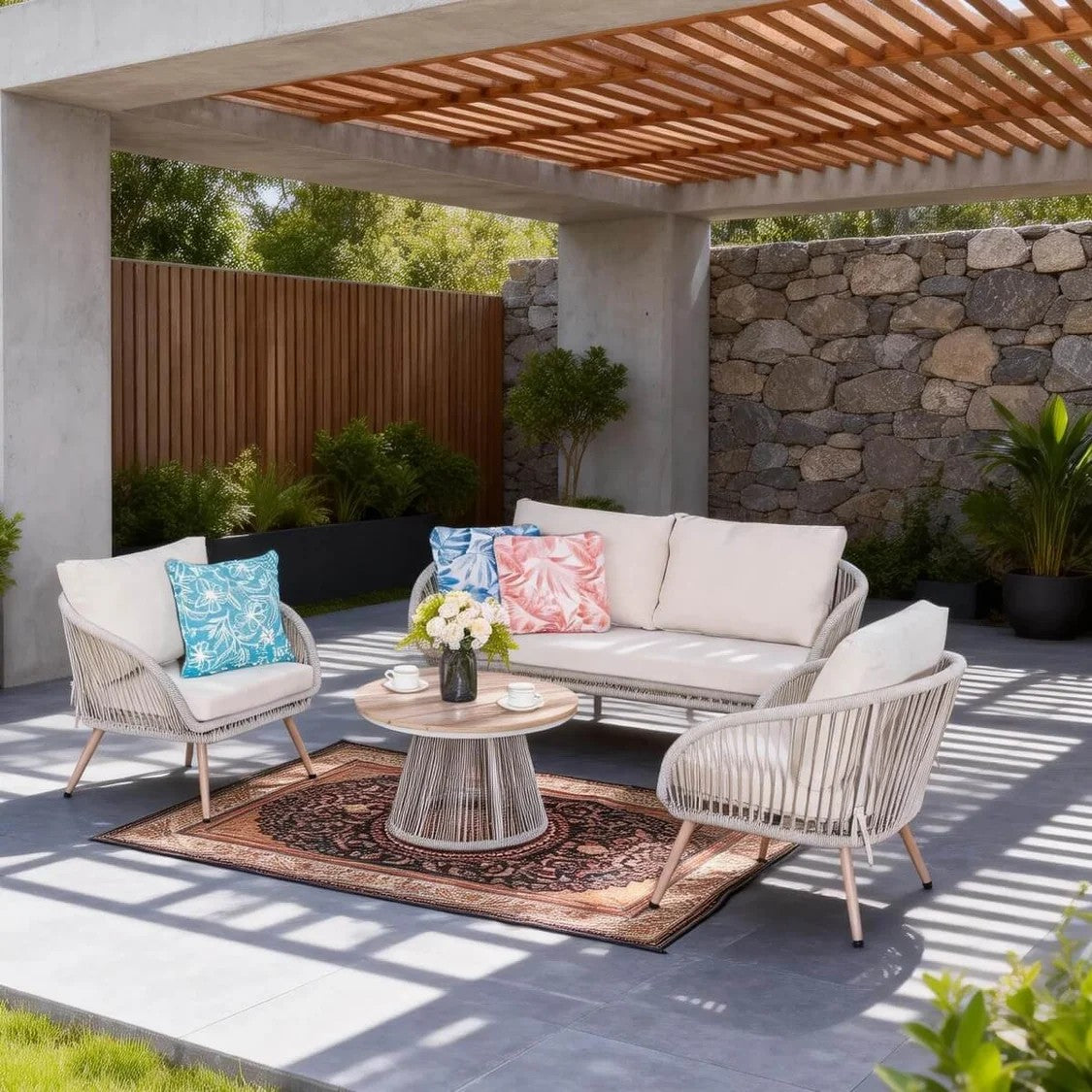 4 Seater Outdoor Sofa Set with Round Coffee Table