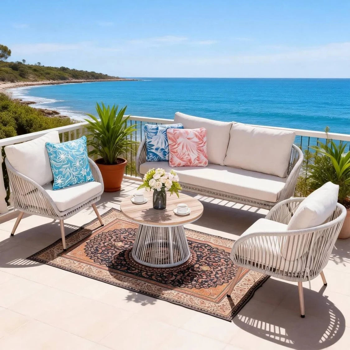 4 Seater Outdoor Sofa Set with Round Coffee Table