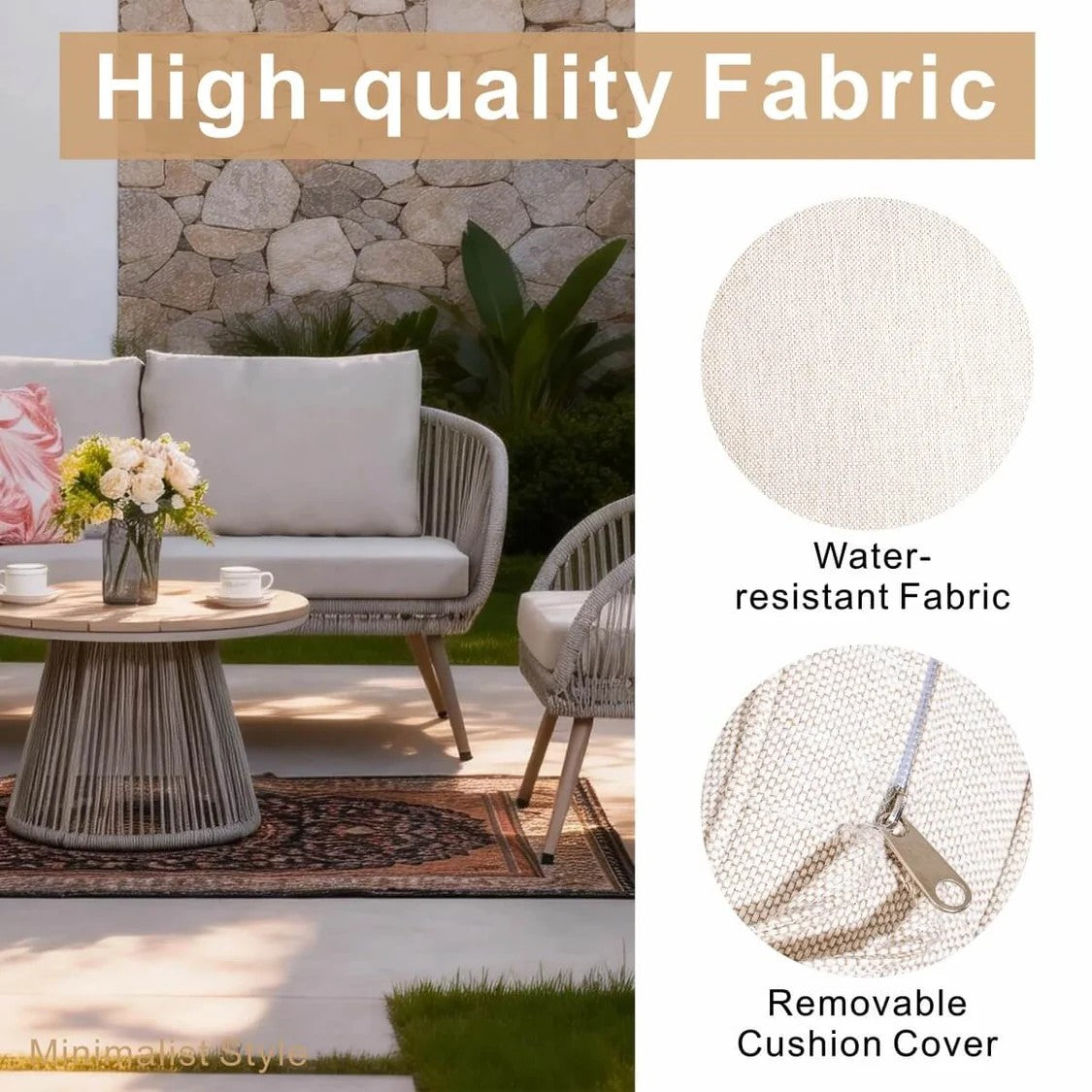 4 Seater Outdoor Sofa Set with Round Coffee Table