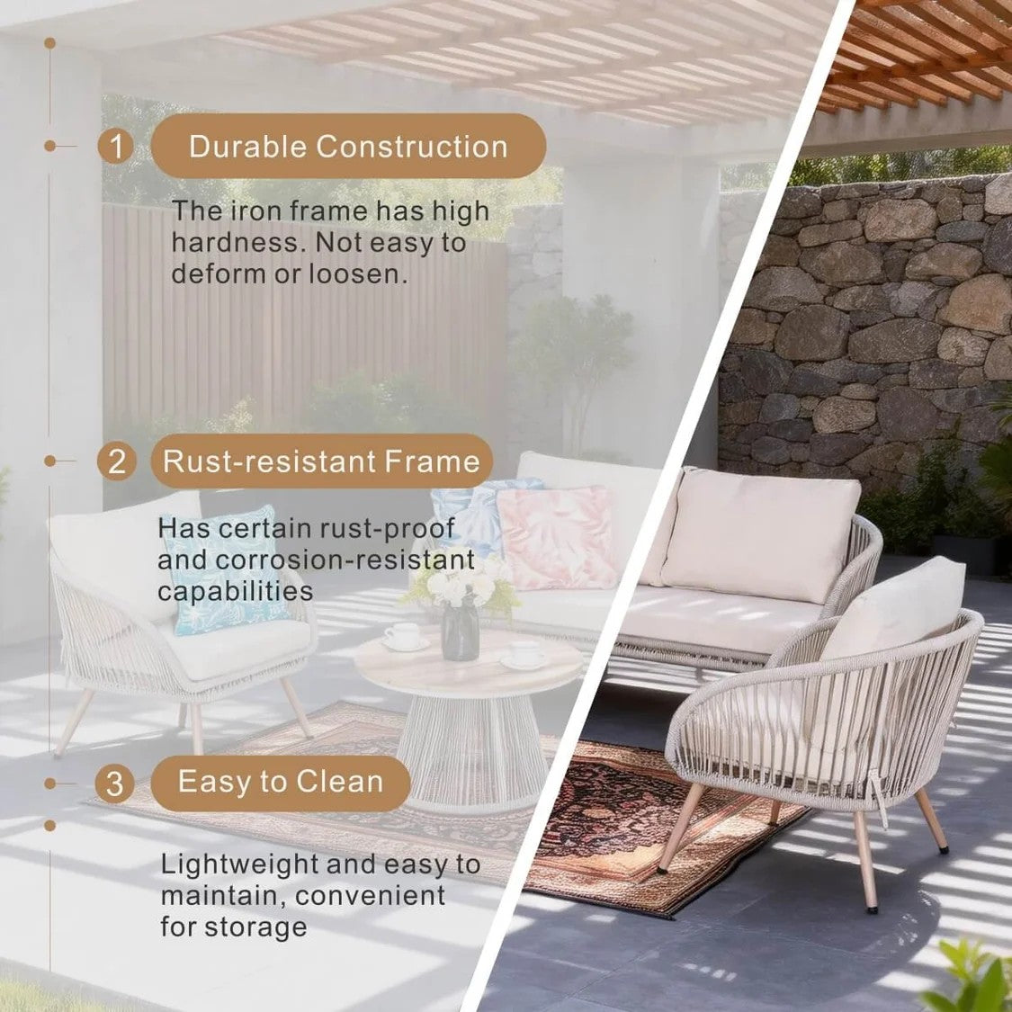 4 Seater Outdoor Sofa Set with Round Coffee Table