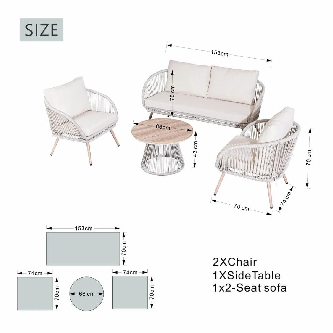 4 Seater Outdoor Sofa Set with Round Coffee Table