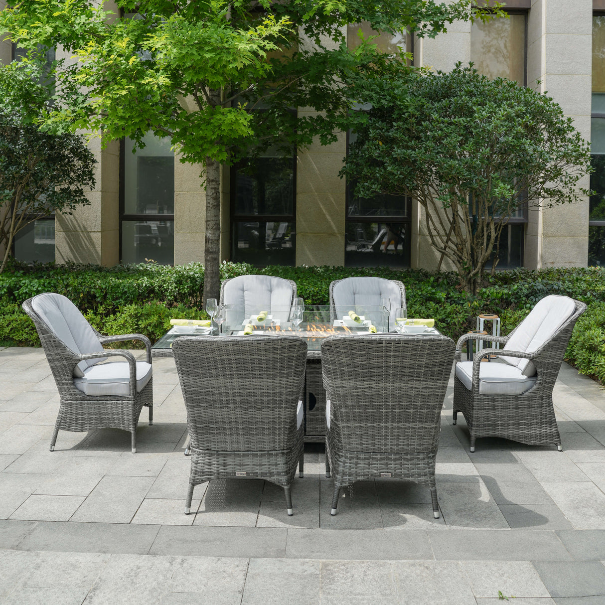 6 seater Outdoor Dinig Set With Firepit Table