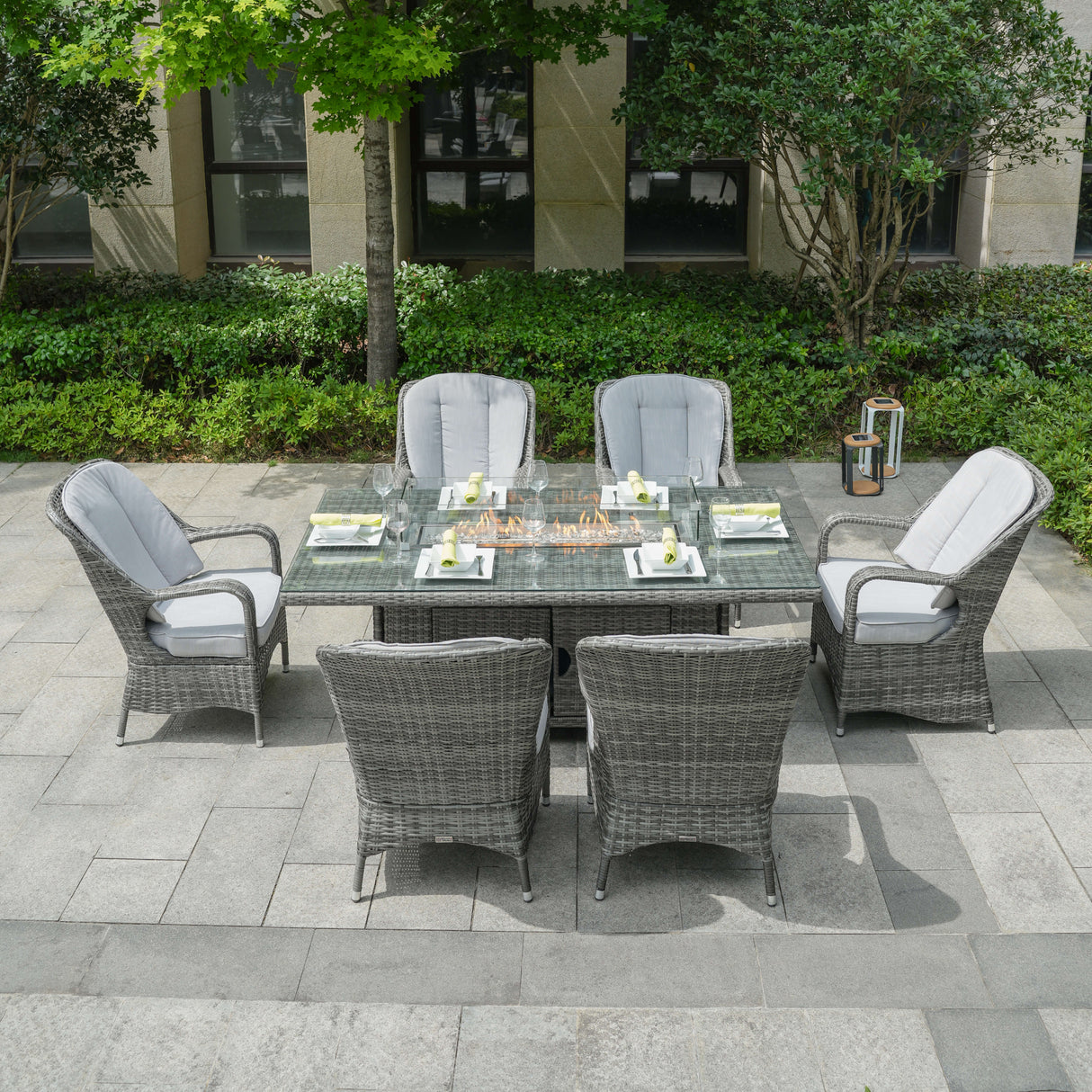 6 seater Outdoor Dinig Set With Firepit Table