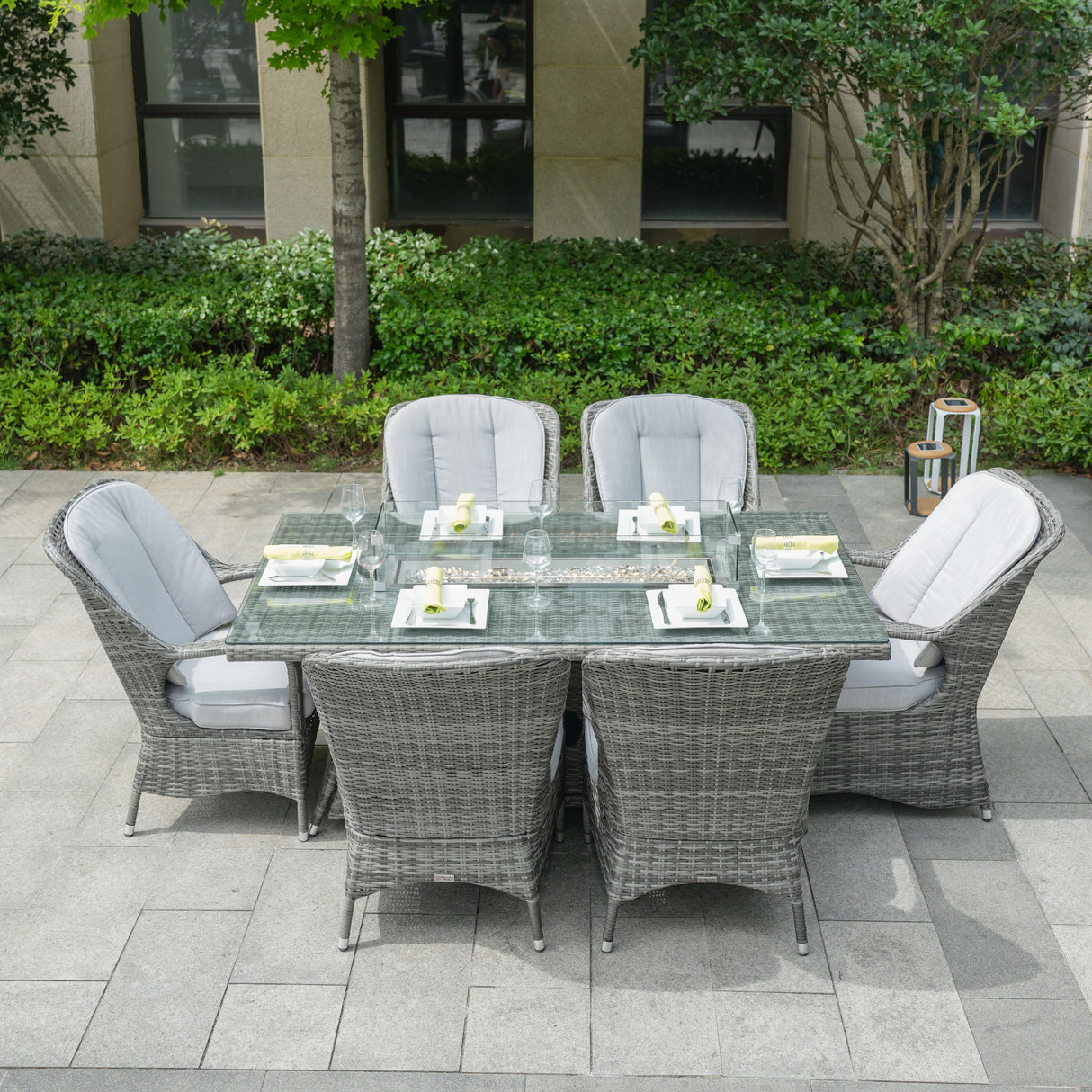 6 seater Outdoor Dinig Set With Firepit Table