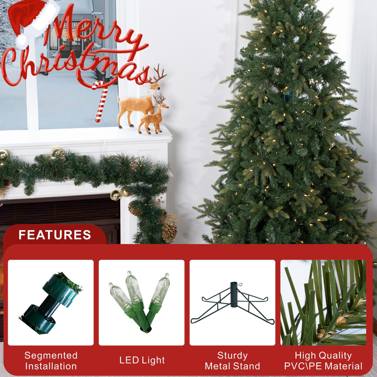 8.5ft Pre-Lit Slim Artificial Christmas Tree