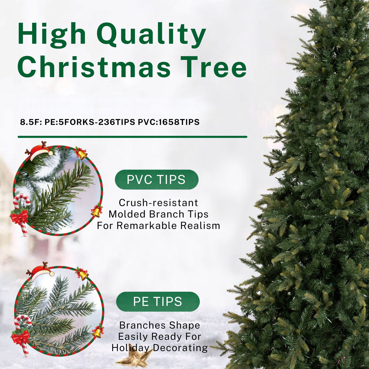 8.5ft Pre-Lit Slim Artificial Christmas Tree