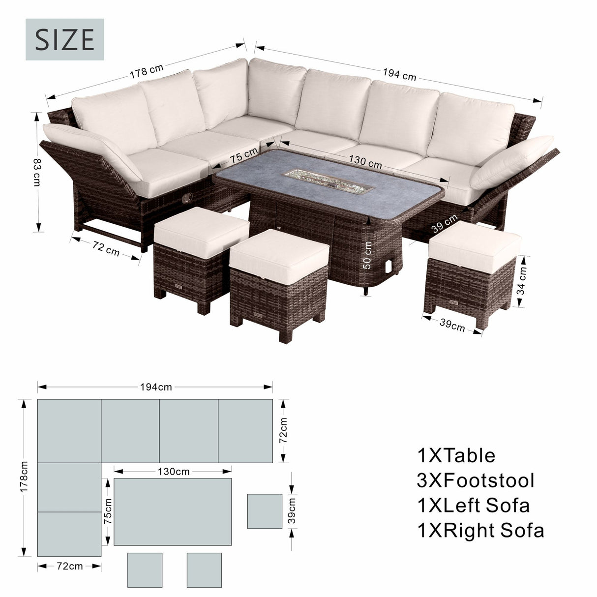 9 Seater Aluminium Firepit Sofa Set