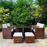 9 Piece Cube Rattan Dining Set - Brown