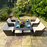 9 Piece Cube Rattan Dining Set - Brown
