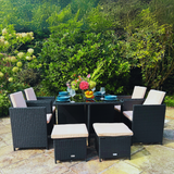 9 Piece Rattan Cube Dining Set - Black