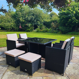 9 Piece Rattan Cube Dining Set - Black