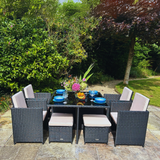 9 Piece Rattan Cube Dining Set - Black