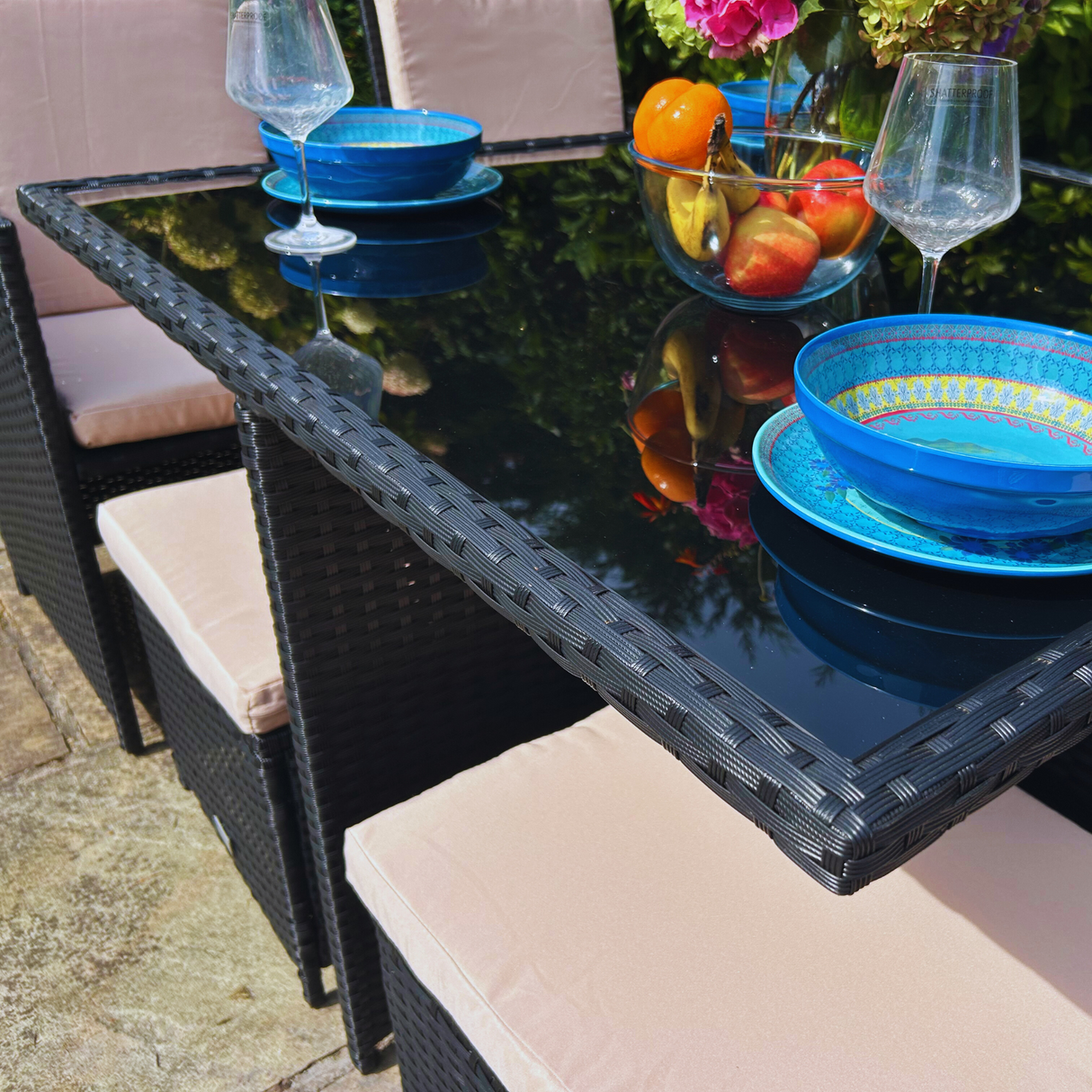 9 Piece Rattan Cube Dining Set - Black