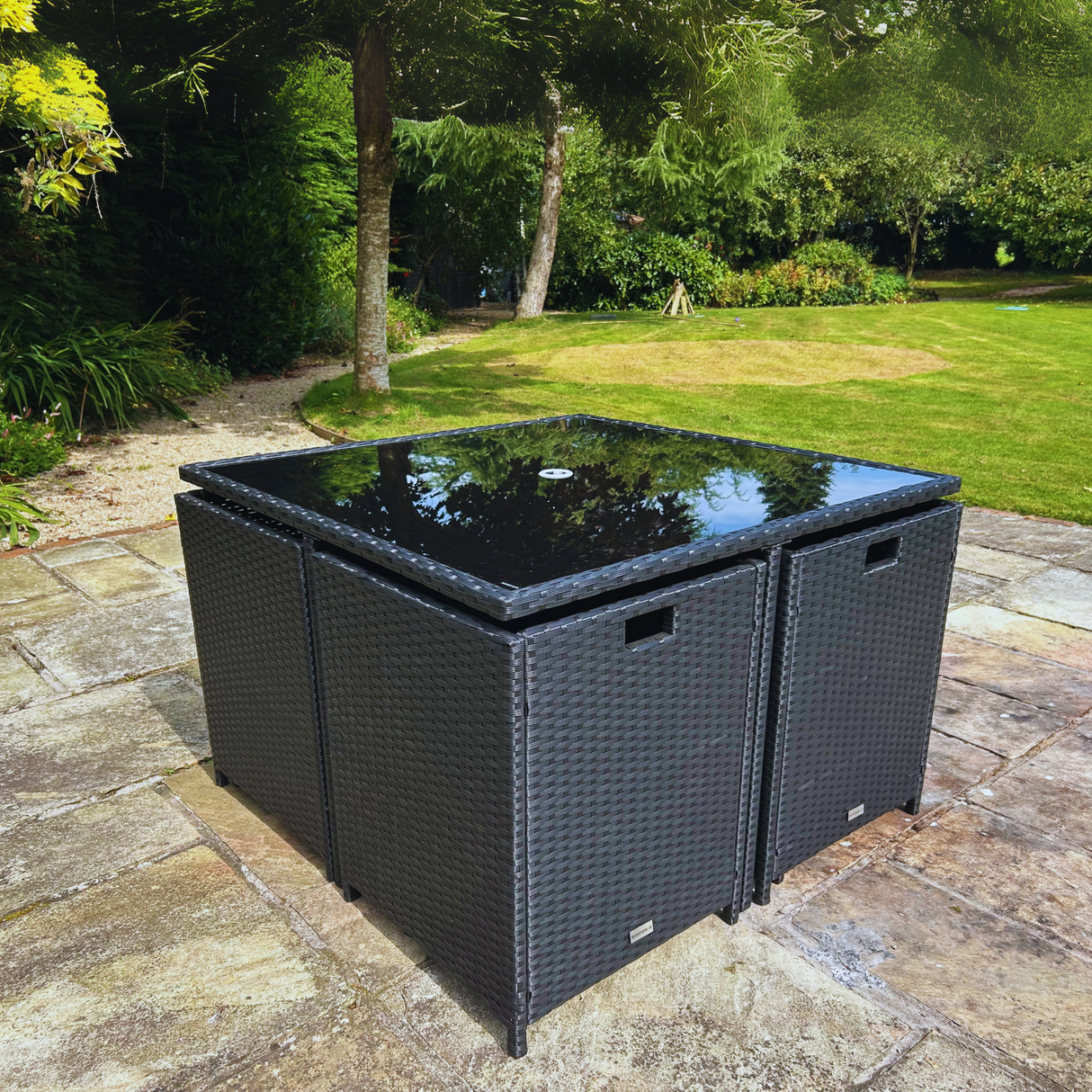 9 Piece Rattan Cube Dining Set - Black