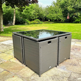 9 Piece Rattan Cube Dining Set - Grey