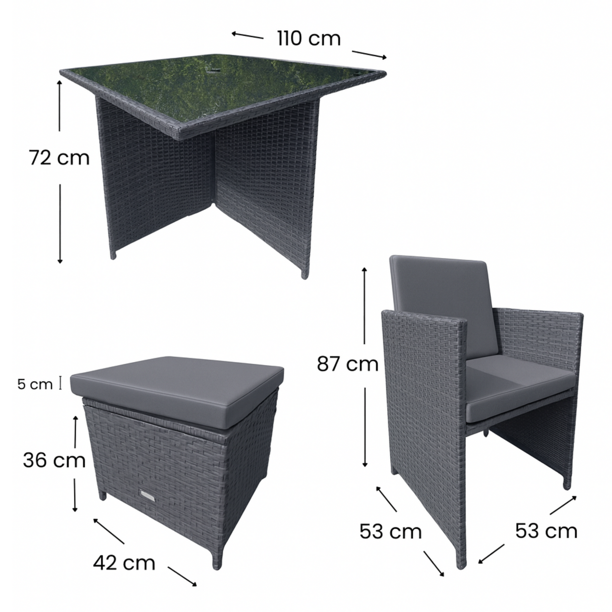 9 Piece Rattan Cube Dining Set - Grey