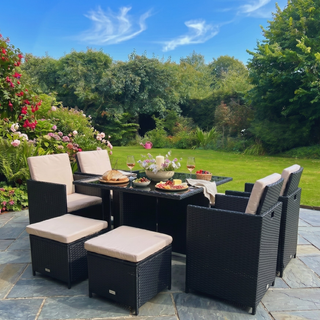 9 Piece Rattan Black Cube Dining Set