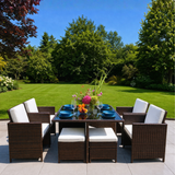 9 Piece Rattan Brown Cube Dining Set
